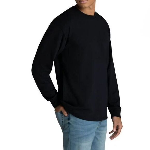 Fruit of the Loom Men's Black Crewneck Long Sleeve Pullover Tee - Picture 2 of 12